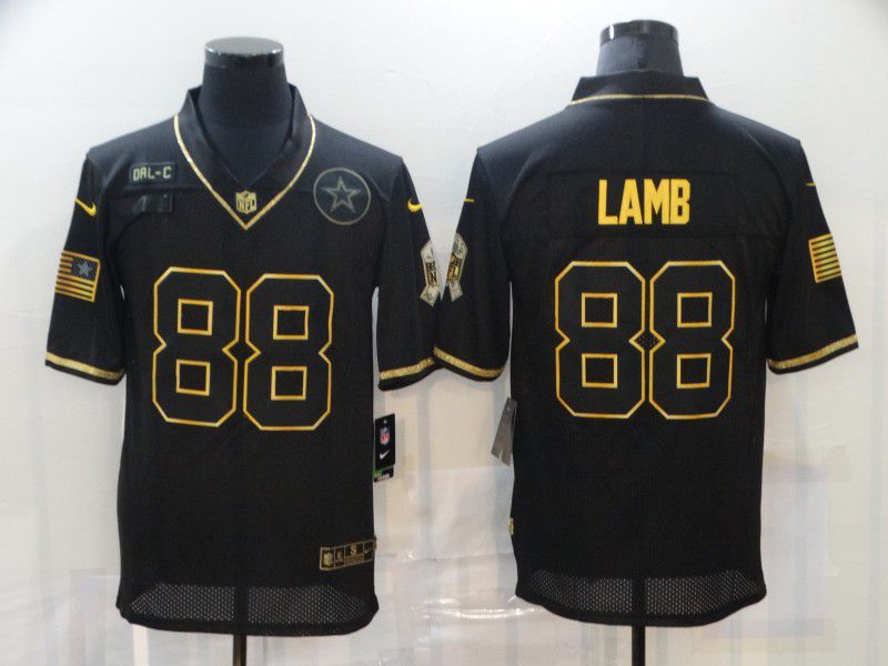 Men Dallas cowboys #88 Lamb Black Retro Gold Lettering 2020 Nike NFL Jersey